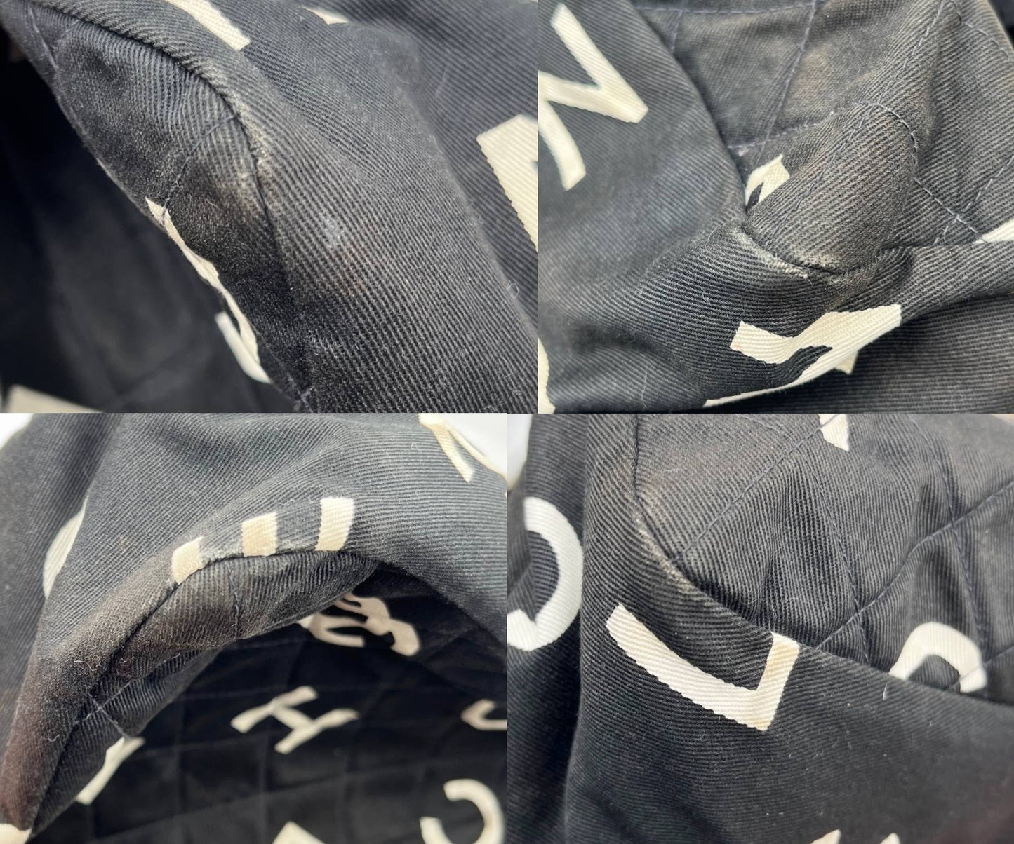 CHANEL Vintage White Logo Black Canvas Tote Bag