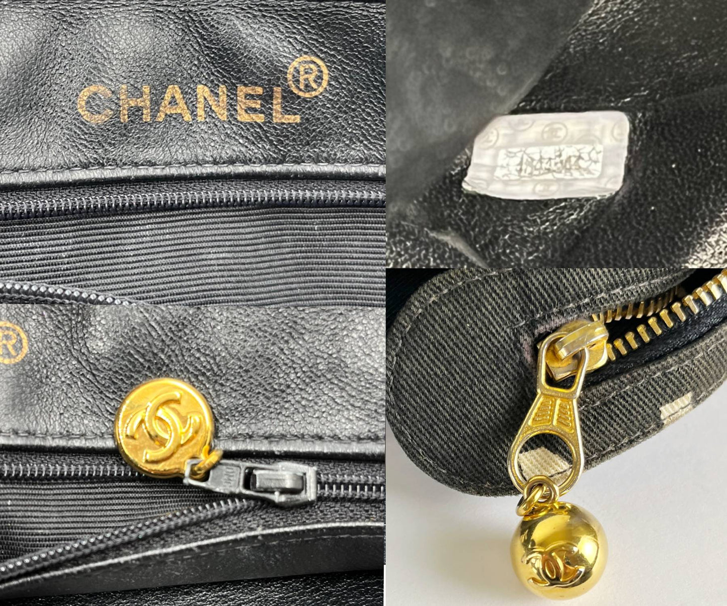 CHANEL Vintage White Logo Black Canvas Tote Bag