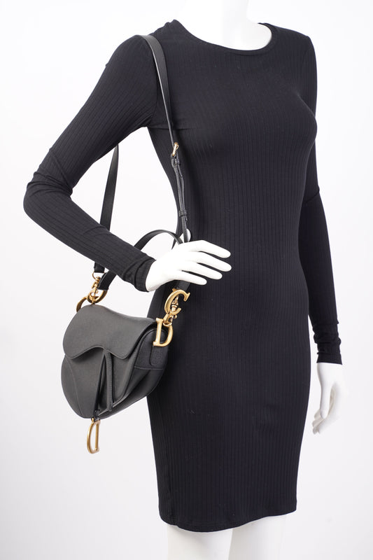 Christian Dior Saddle Bag Black Leather