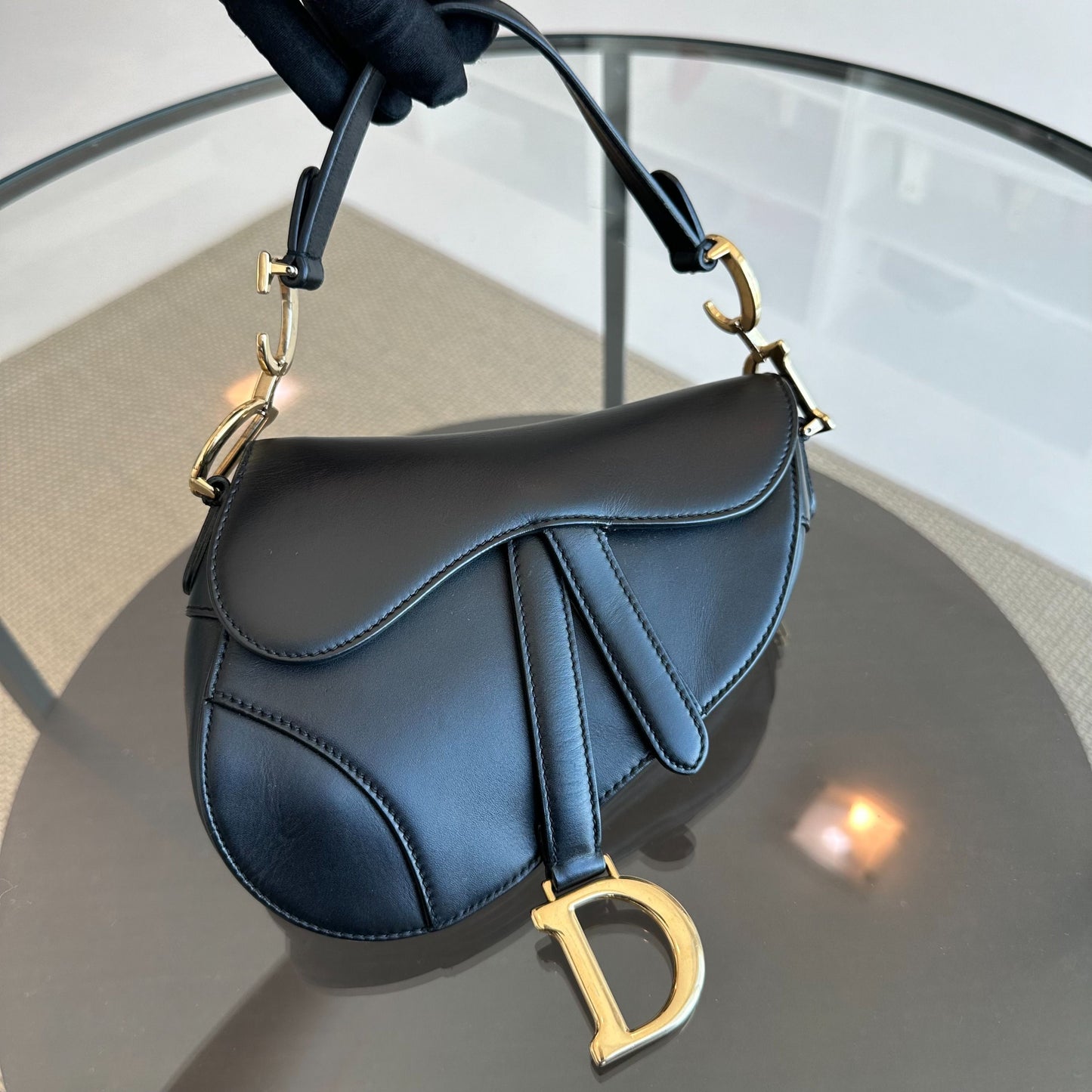 *With Strap* Saddle Small 21CM Black Smooth Calfskin GHW Shoulder Bag