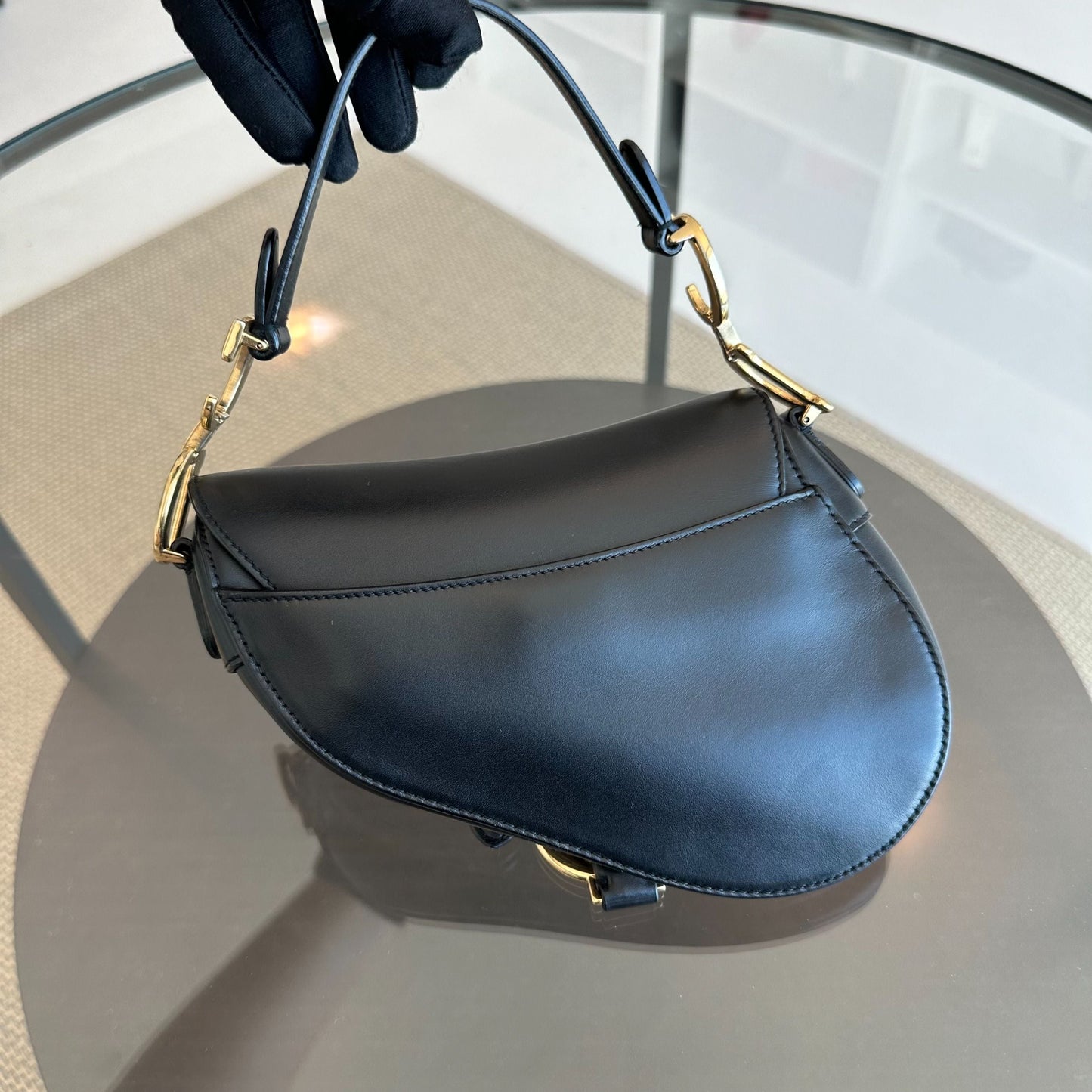 *With Strap* Saddle Small 21CM Black Smooth Calfskin GHW Shoulder Bag