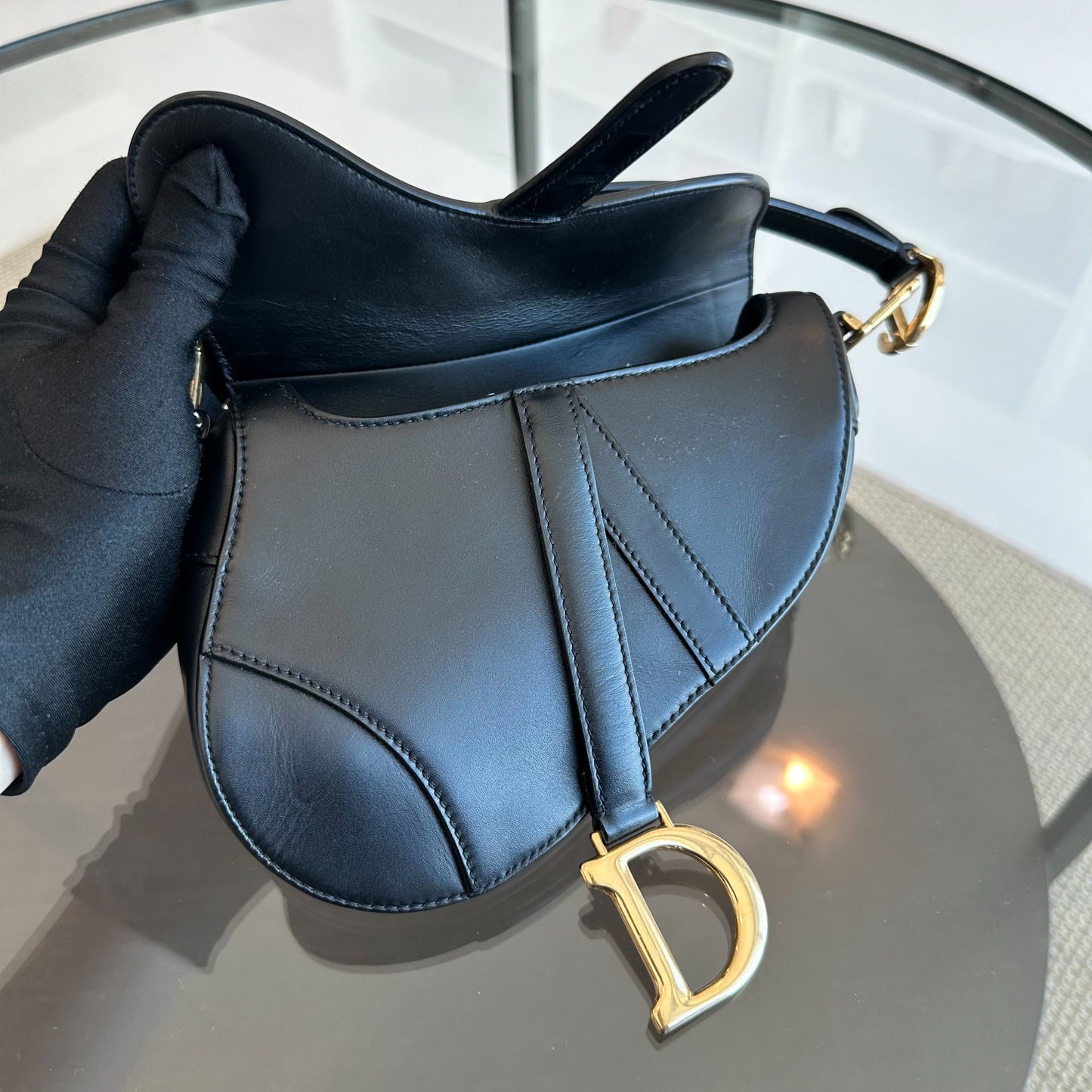 *With Strap* Saddle Small 21CM Black Smooth Calfskin GHW Shoulder Bag