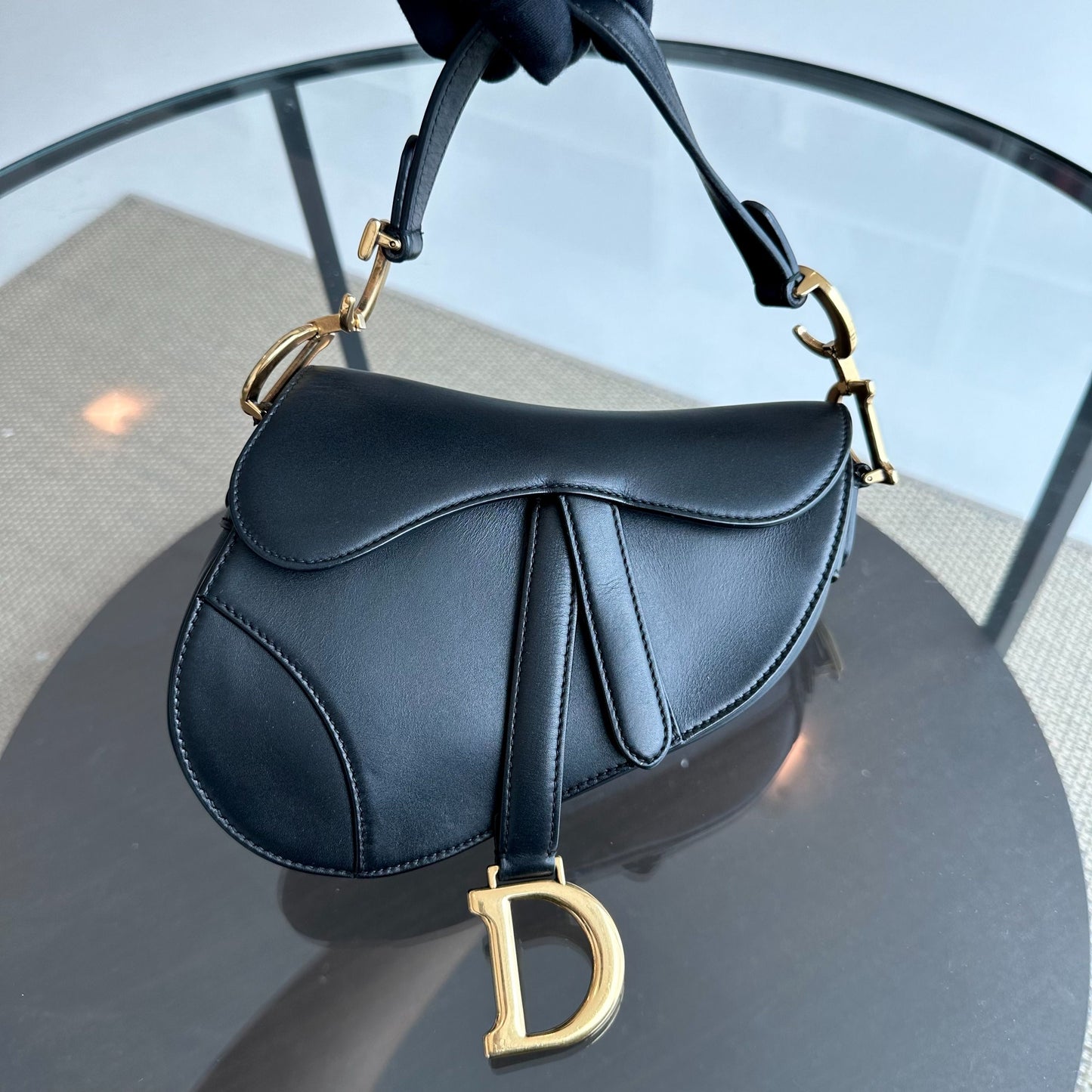 *With Strap* Saddle Small 21CM Smooth Calfskin Black GHW Shoulder Bag