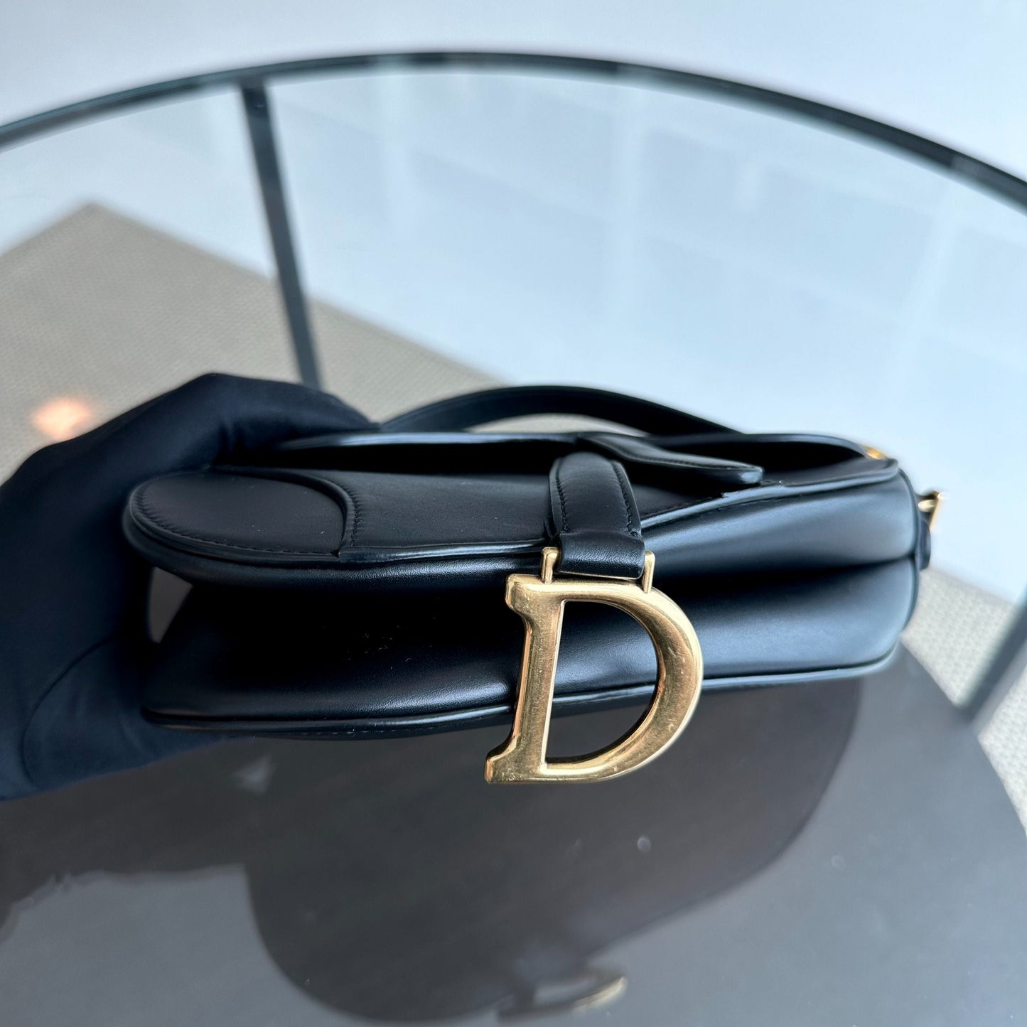 *With Strap* Saddle Small 21CM Smooth Calfskin Black GHW Shoulder Bag