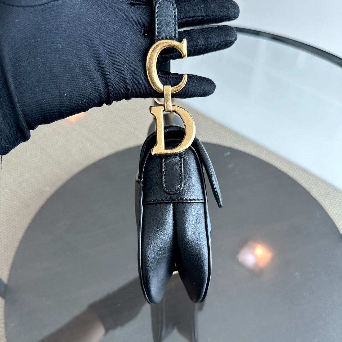 *With Strap* Saddle Small 21CM Smooth Calfskin Black GHW Shoulder Bag