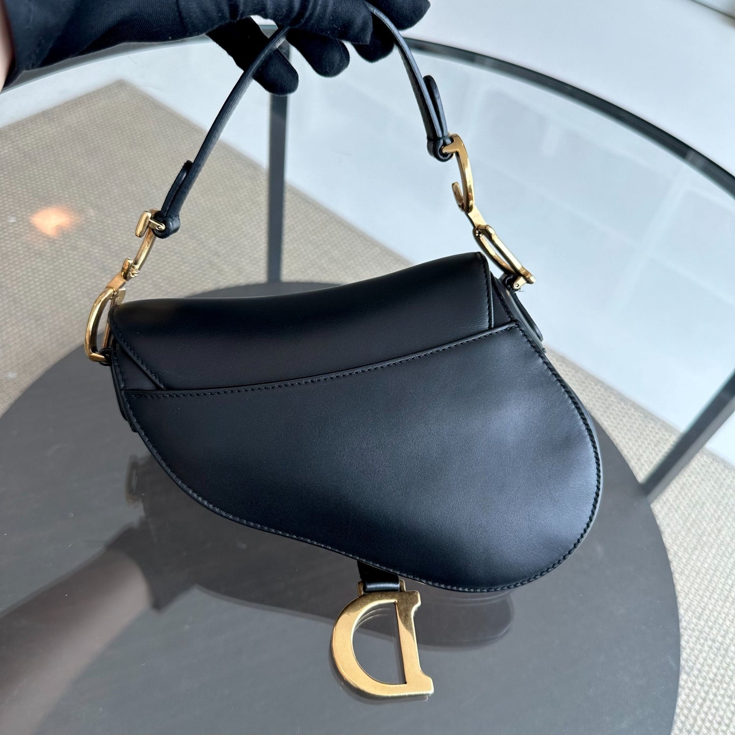 *With Strap* Saddle Small 21CM Smooth Calfskin Black GHW Shoulder Bag