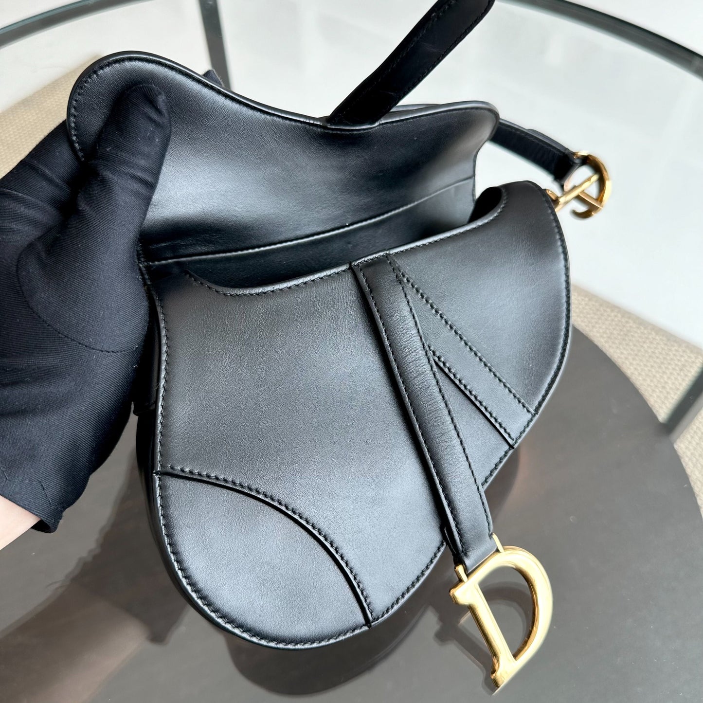 *With Strap* Saddle Small 21CM Smooth Calfskin Black GHW Shoulder Bag