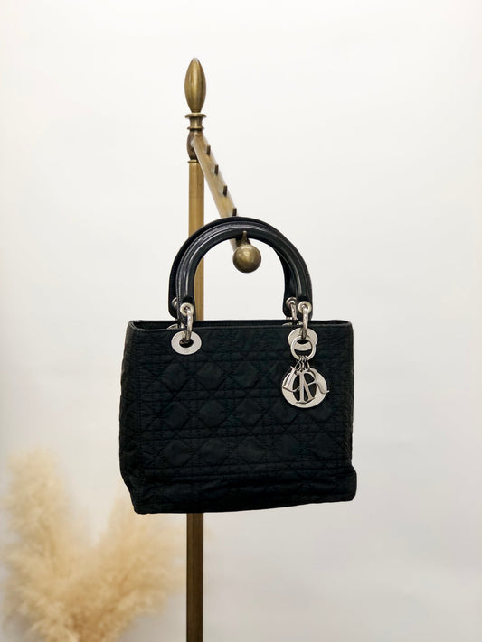 Christian Dior Lady Dior Cannage Logo Charm Two-way Handbag Shoulder bag Black Vintage kty22j