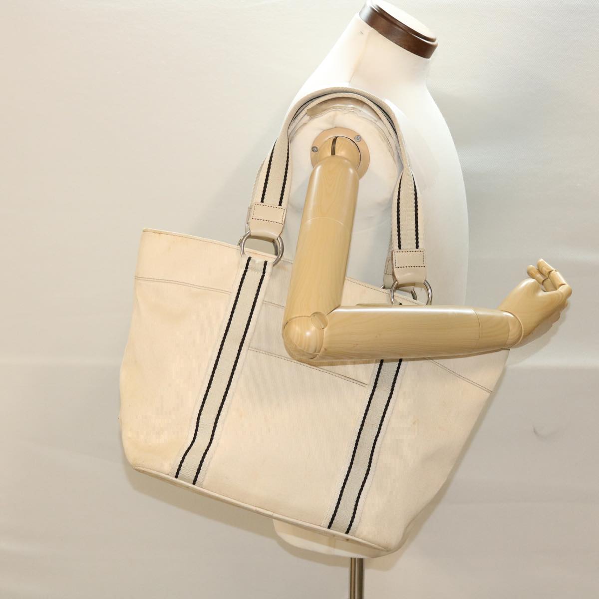 BURBERRY Tote Bag Canvas White Auth yb124