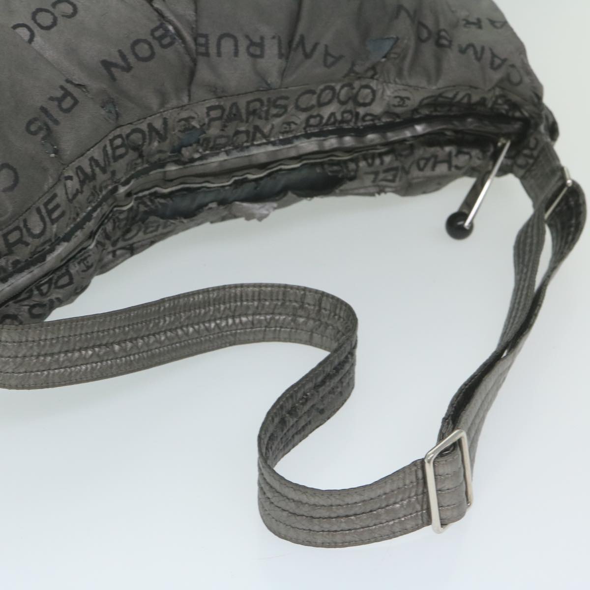 CHANEL Unlimited Shoulder Bag Nylon Silver CC Auth yb449
