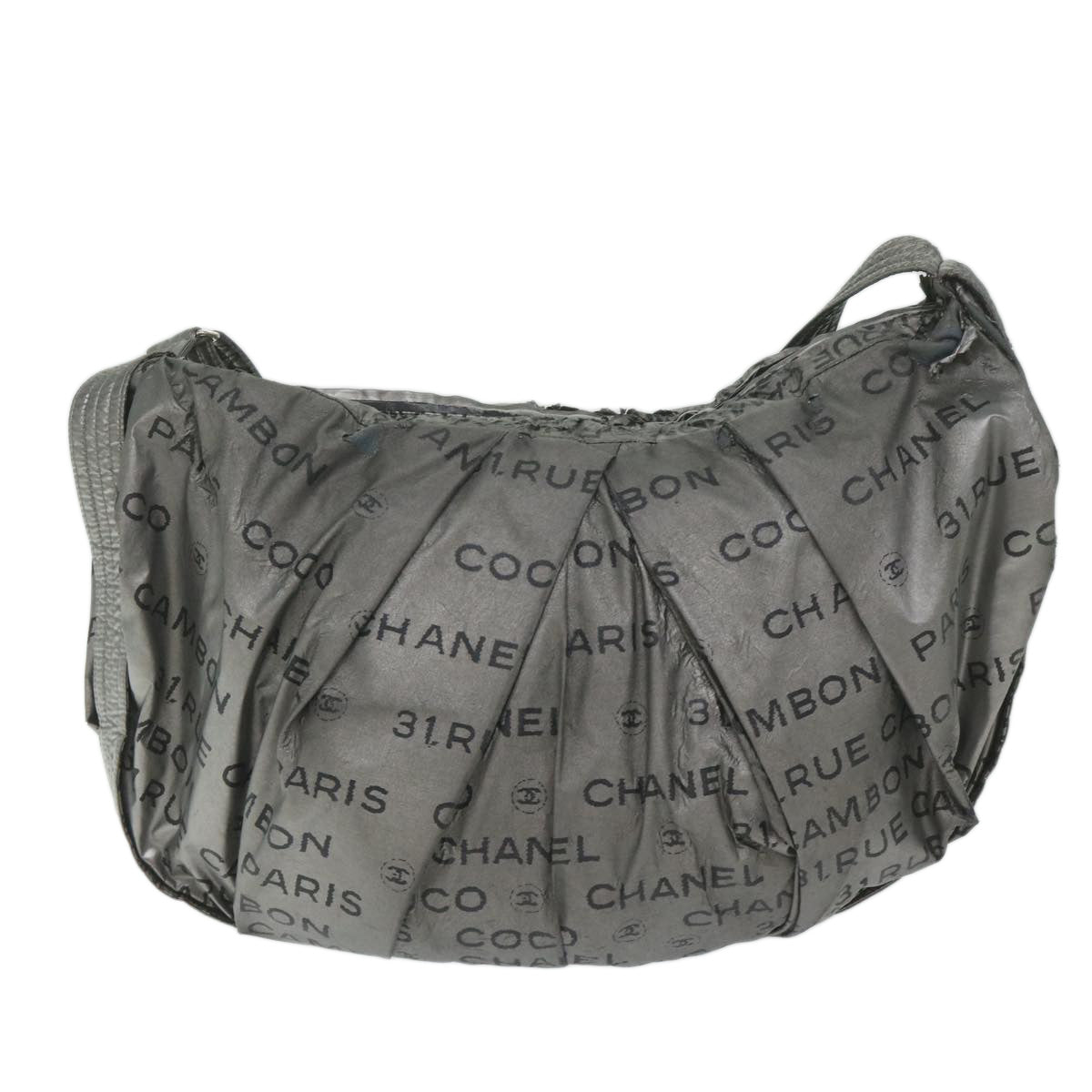 CHANEL Unlimited Shoulder Bag Nylon Silver CC Auth yb449