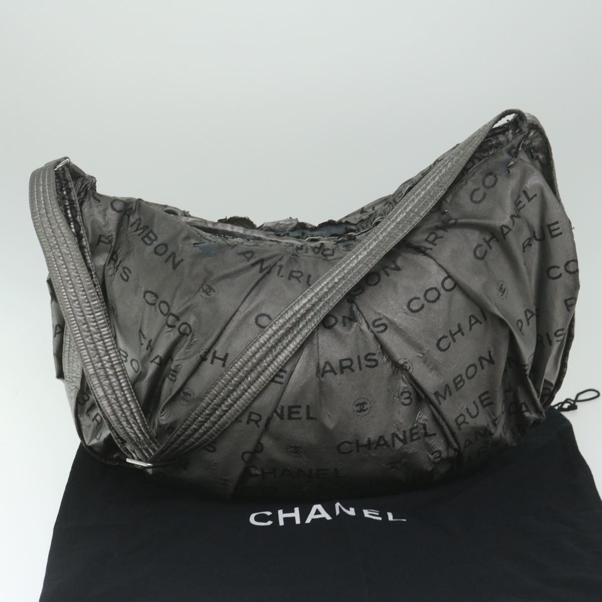 CHANEL Unlimited Shoulder Bag Nylon Silver CC Auth yb449