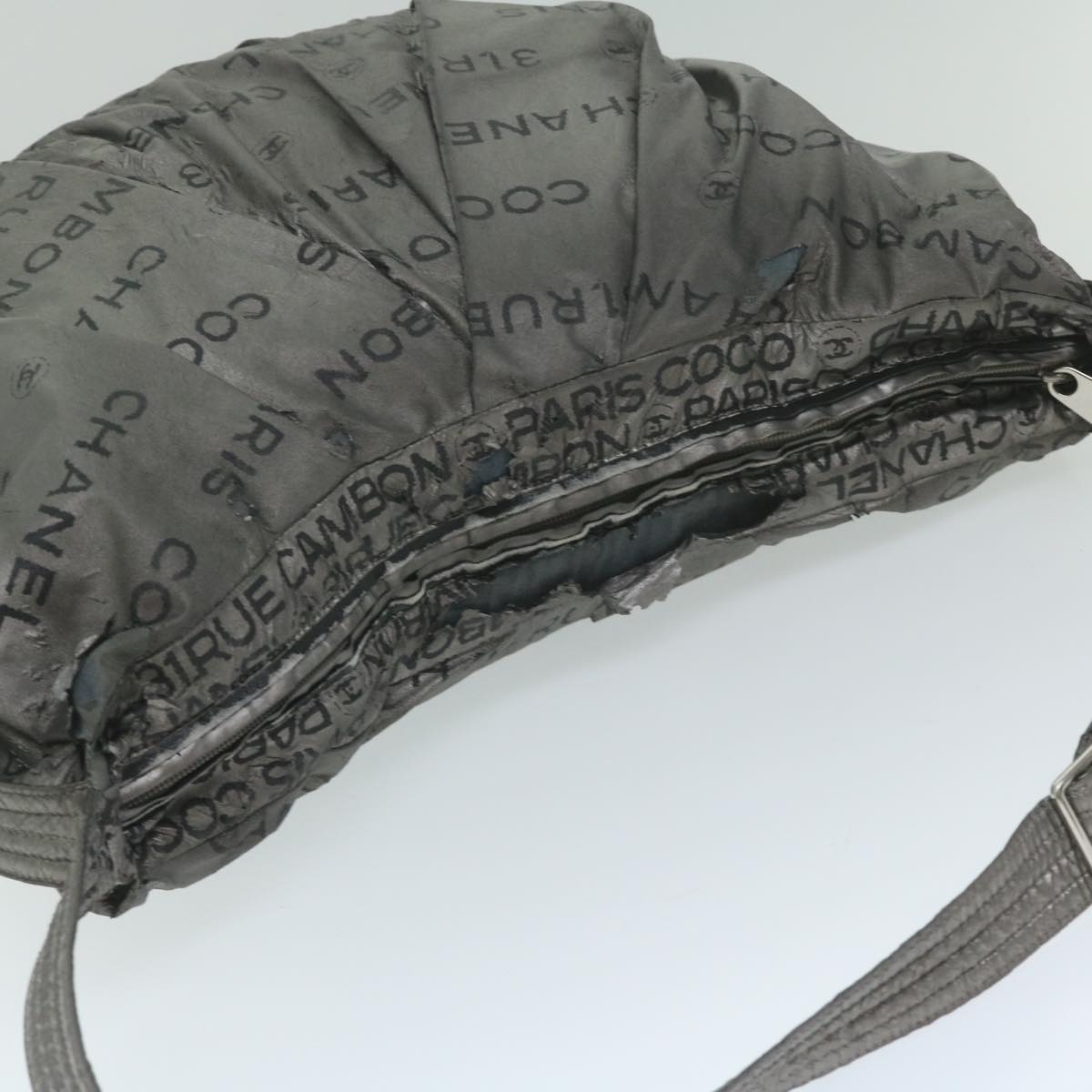 CHANEL Unlimited Shoulder Bag Nylon Silver CC Auth yb449