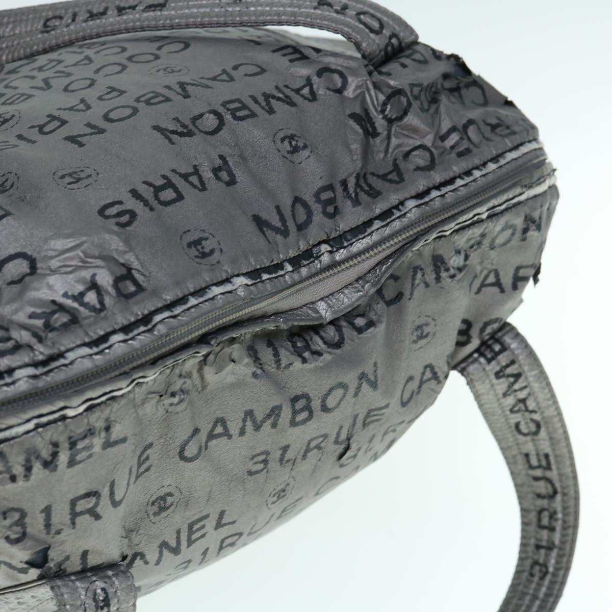 CHANEL Unlimited Shoulder Bag Nylon Silver CC Auth yb486