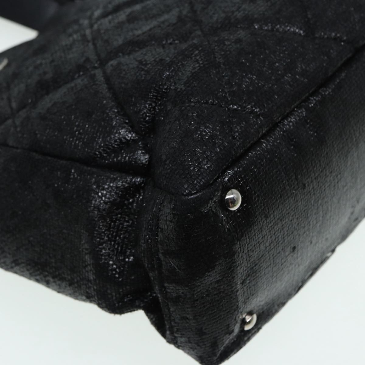 CHANEL Paris Biarritz Tote PM Tote Bag Coated Canvas Black CC Auth yb614