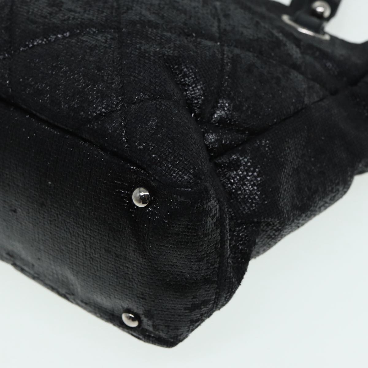 CHANEL Paris Biarritz Tote PM Tote Bag Coated Canvas Black CC Auth yb614