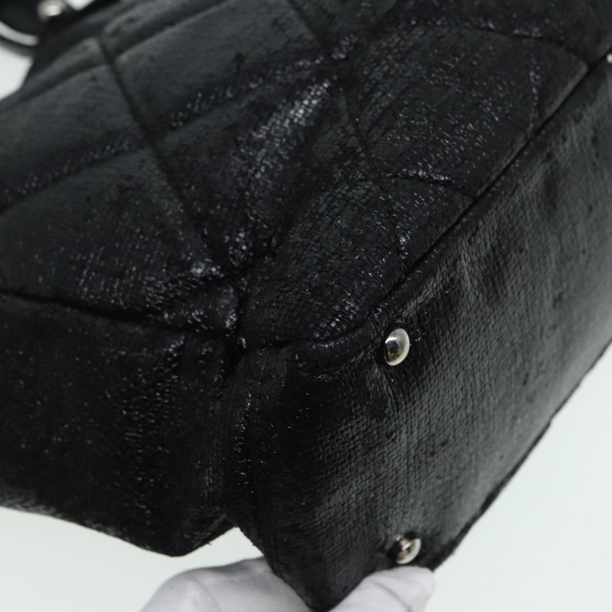 CHANEL Paris Biarritz Tote PM Tote Bag Coated Canvas Black CC Auth yb614