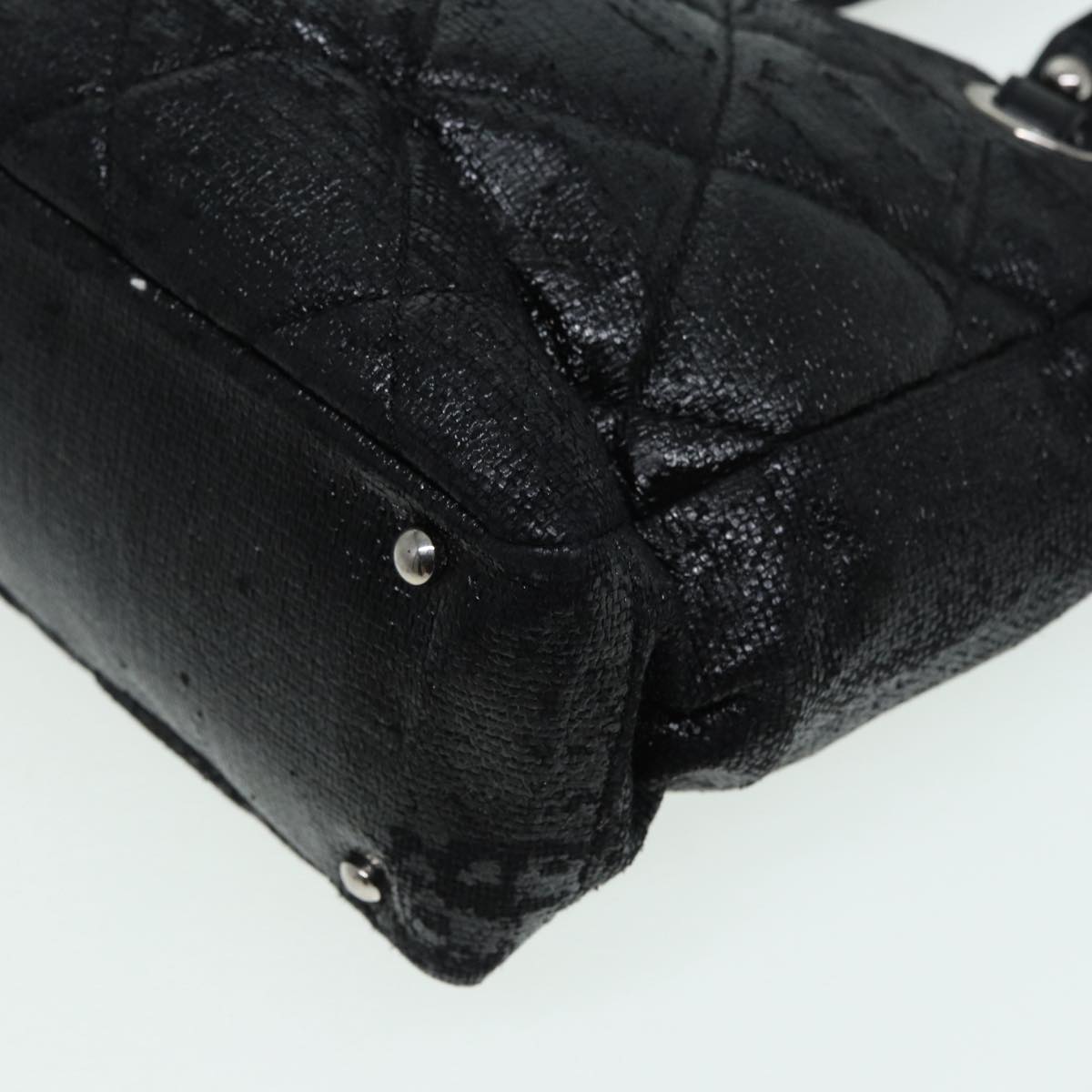 CHANEL Paris Biarritz Tote PM Tote Bag Coated Canvas Black CC Auth yb614