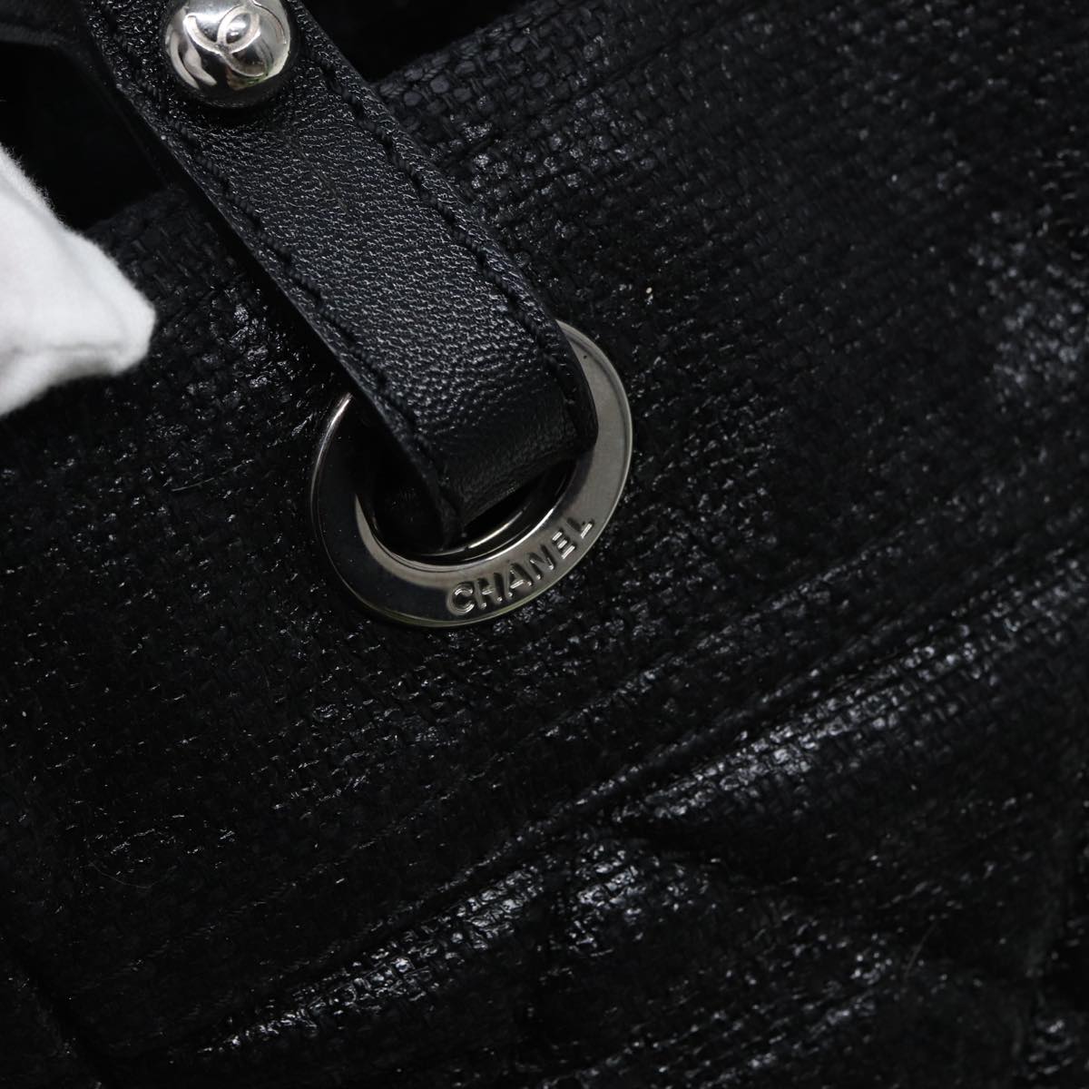 CHANEL Paris Biarritz Tote PM Tote Bag Coated Canvas Black CC Auth yb614