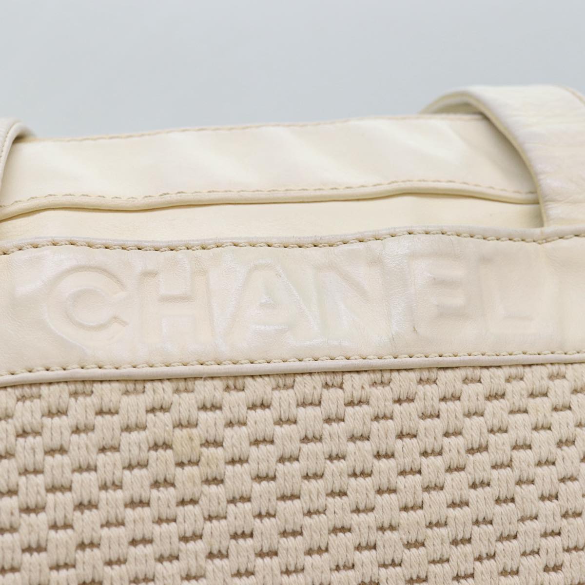 Top Quality Chanel Hand Bag Canvas Leather Beige CC Auth yb619