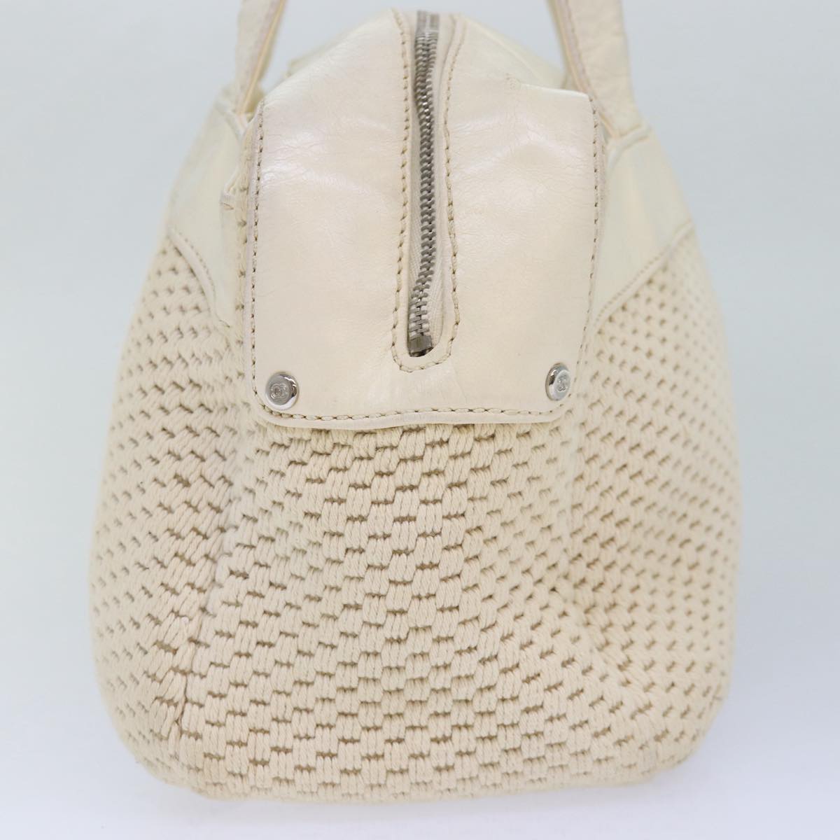 Top Quality Chanel Hand Bag Canvas Leather Beige CC Auth yb619
