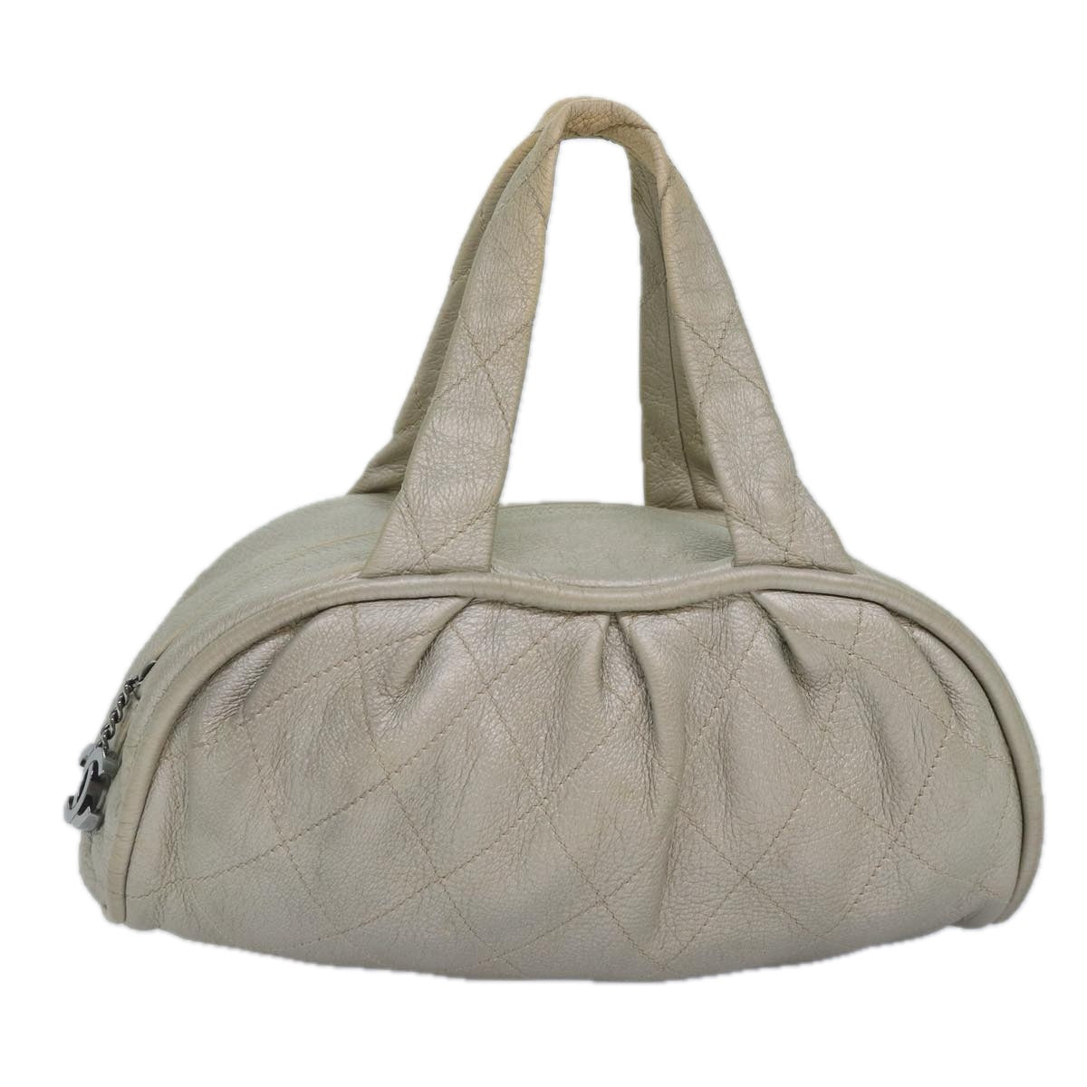 Top Quality Chanel Matelasse Hand Bag Leather Silver CC Auth yb675