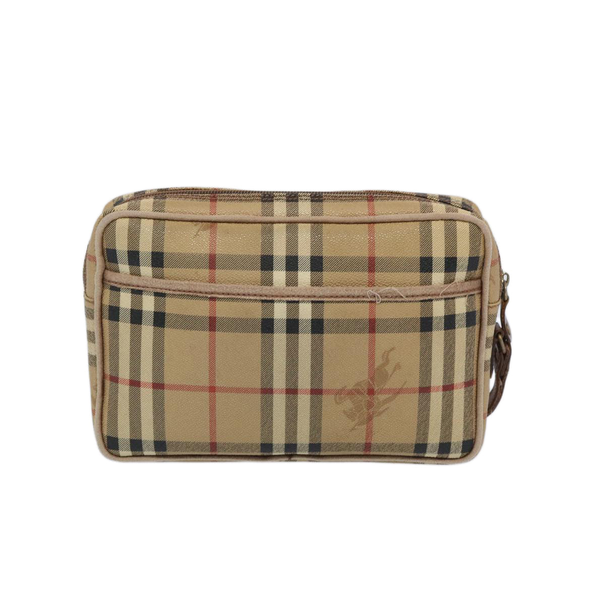 BURBERRYSs Nova Check Clutch Bag PVC Leather Beige Auth yk10533