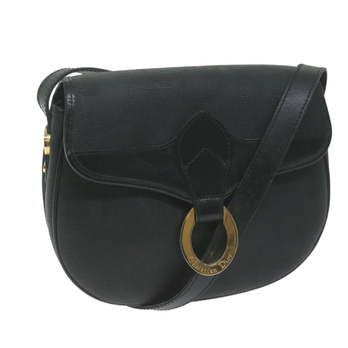 CHRISTIAN DIOR Trotter Canvas Shoulder Bag Black Auth yk10545
