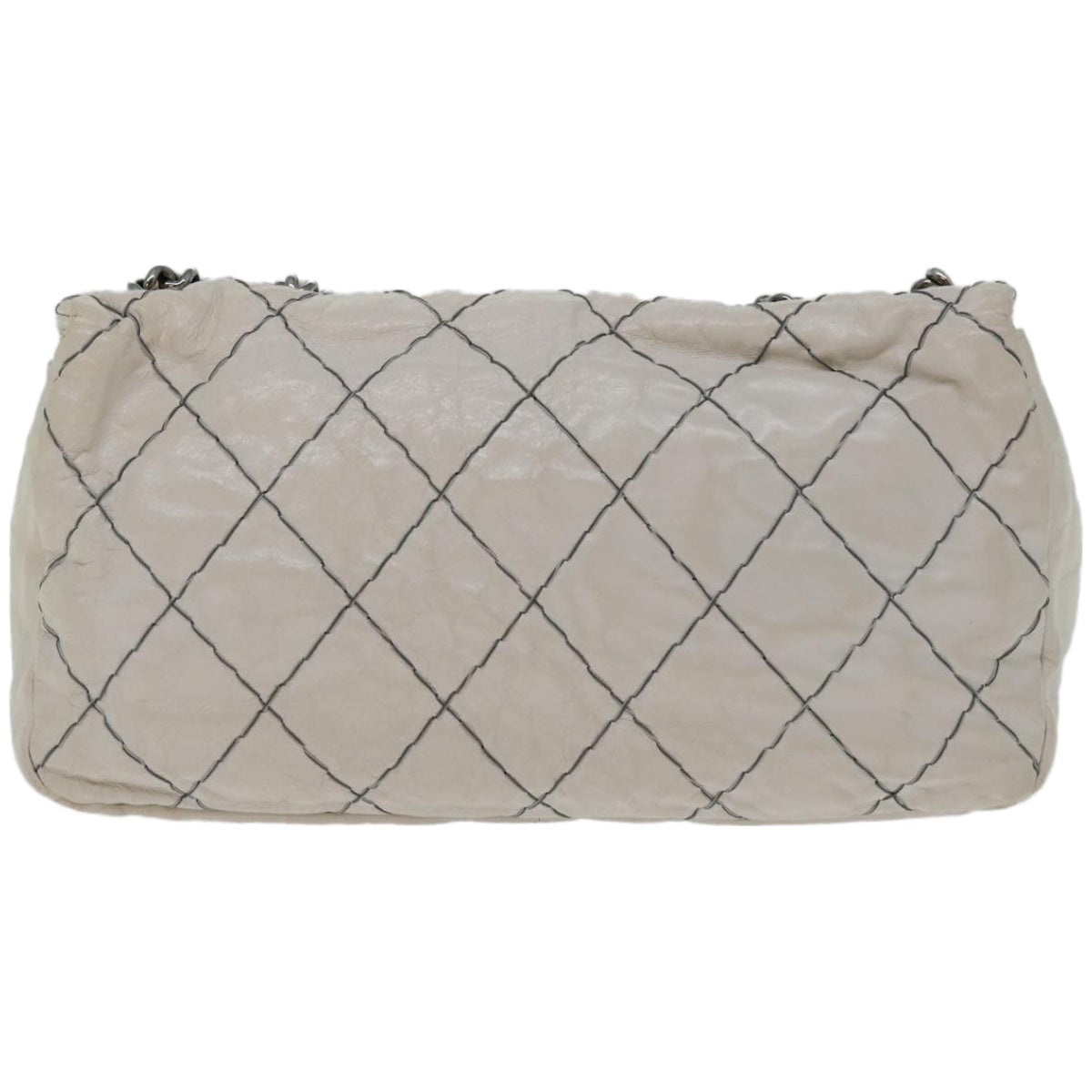 CHANEL Matelasse Chain Shoulder Bag Leather White CC Auth yk10764