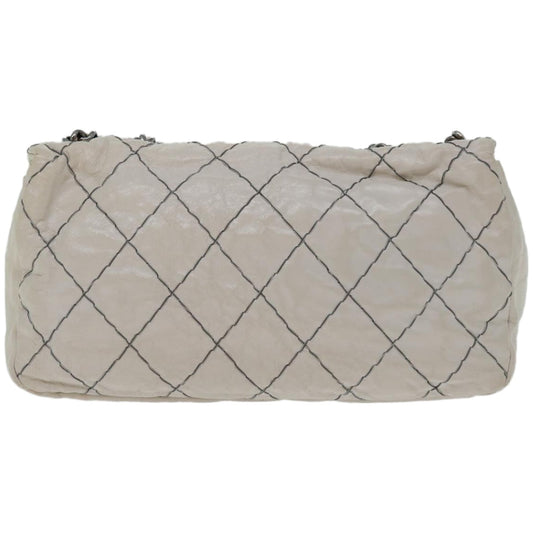 CHANEL Matelasse Chain Shoulder Bag Leather White CC Auth yk10764