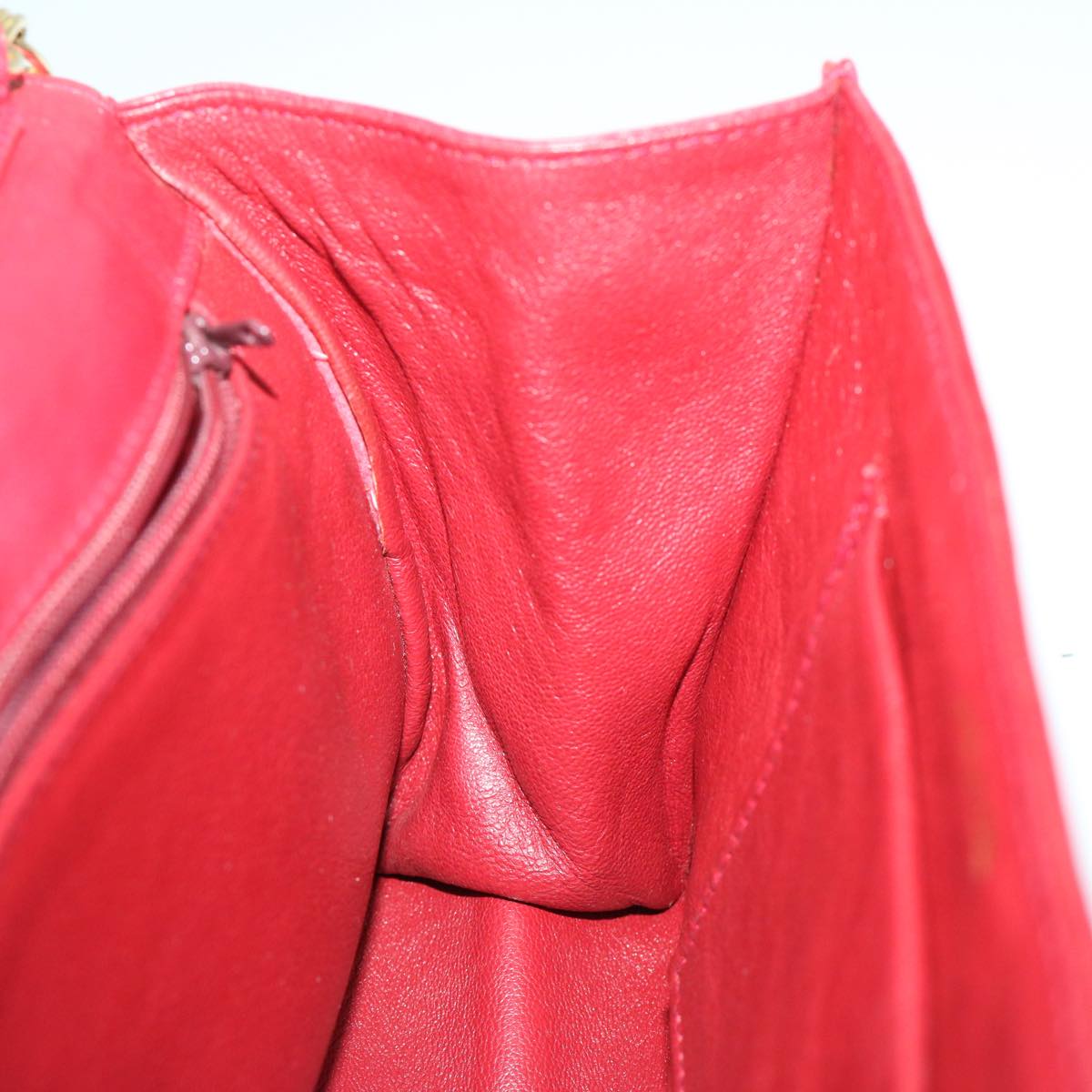 Top Quality Chanel COCO Mark Ribbon Chain Shoulder Bag Lamb Skin Red CC Auth yk10943