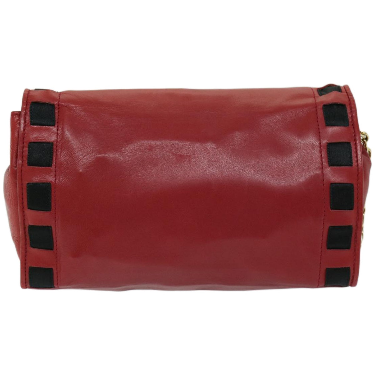 CHANEL COCO Mark Ribbon Chain Shoulder Bag Lamb Skin Red CC Auth yk10943