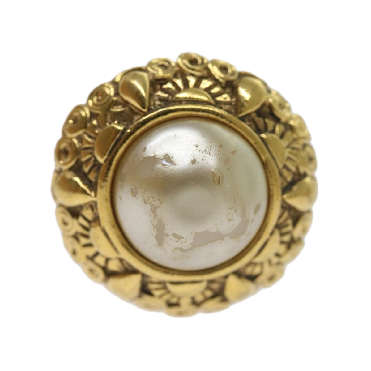 CHANEL Pearl Earring Gold Tone CC Auth yk11111