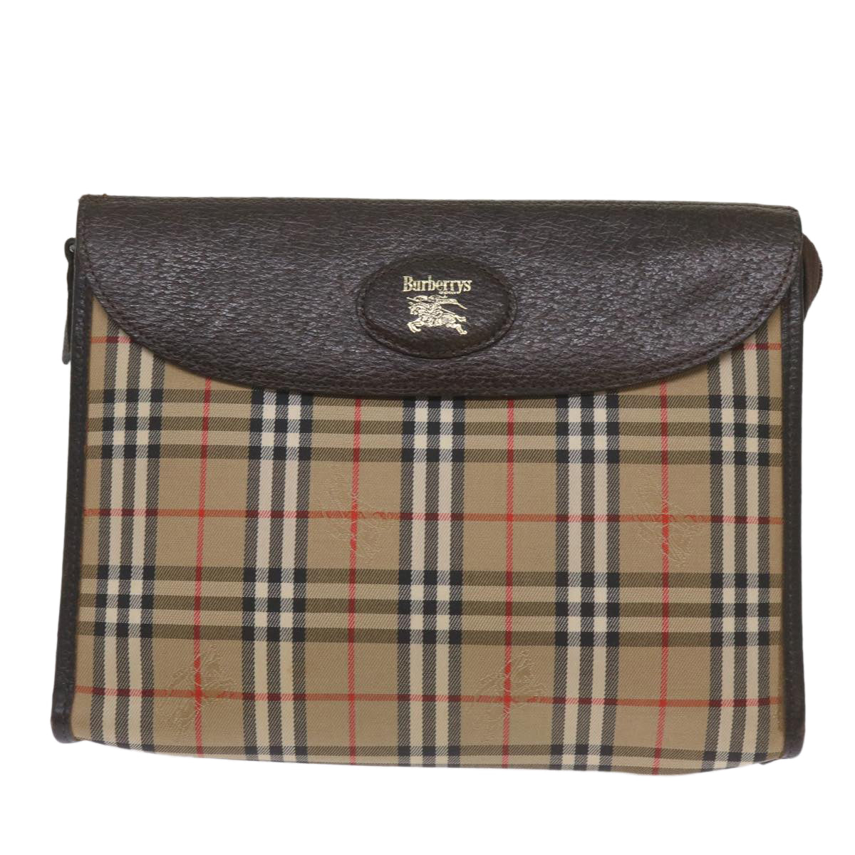 BURBERRYSs Nova Check Clutch Bag Canvas Black Beige Auth yk11236