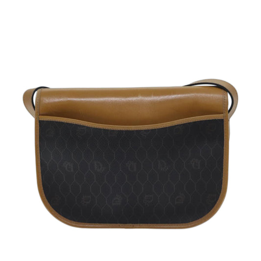 CHRISTIAN DIOR Honeycomb Canvas Shoulder Bag PVC Leather Black Auth yk11421