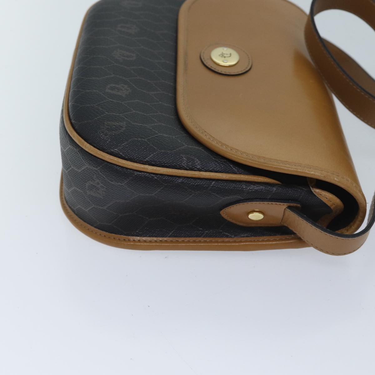 CHRISTIAN DIOR Honeycomb Canvas Shoulder Bag PVC Leather Black Auth yk11421