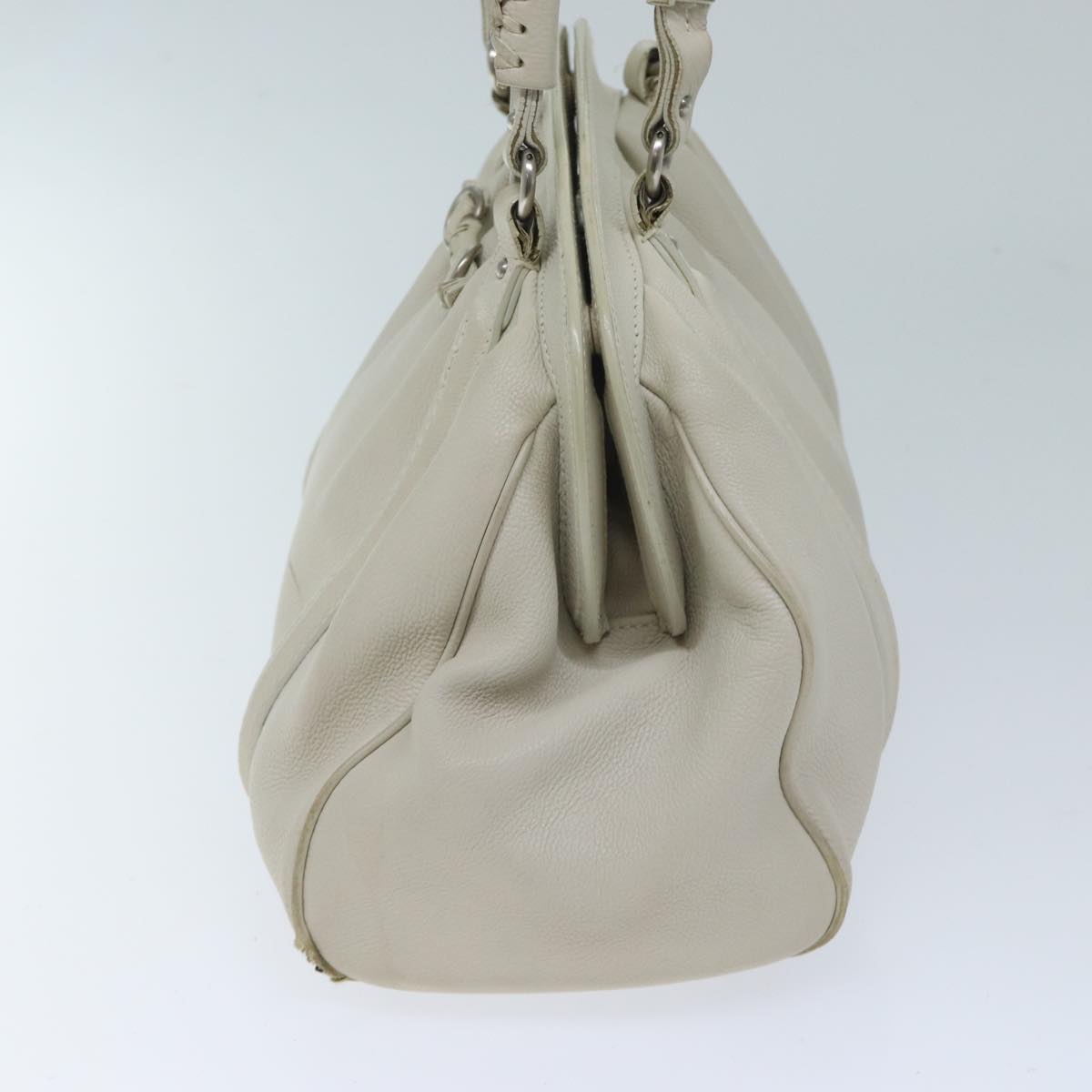CHRISTIAN DIOR Hand Bag Leather White Auth yk11480