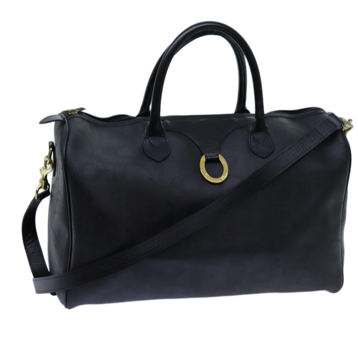 CHRISTIAN DIOR Trotter Canvas Boston Bag 2way Black Auth yk11514