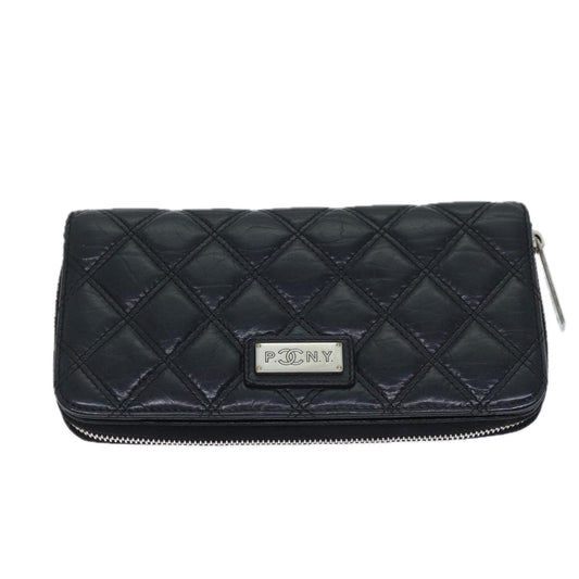 CHANEL Matelasse Long Wallet Leather Black CC Auth yk11586