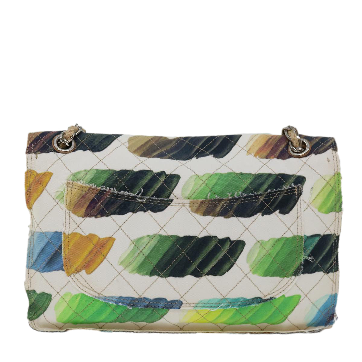 CHANEL Matelasse Turn Lock Chain COCO Mark Bag Canvas White CC Auth yk11679A