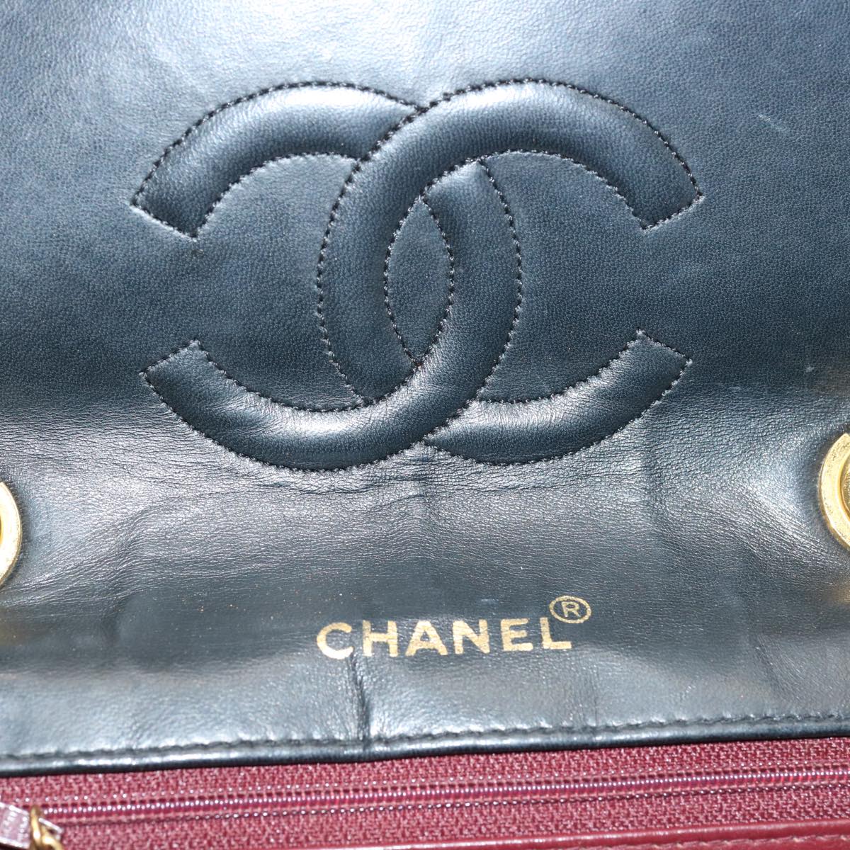 CHANEL V Stitch Shoulder Bag Lamb Skin Black CC Auth yk11681