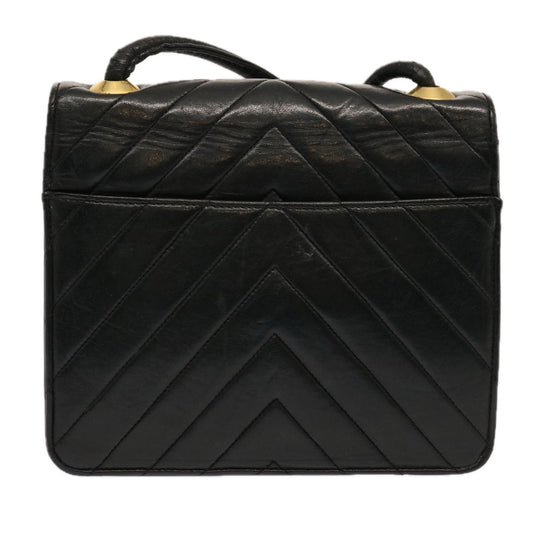 CHANEL V Stitch Shoulder Bag Lamb Skin Black CC Auth yk11681