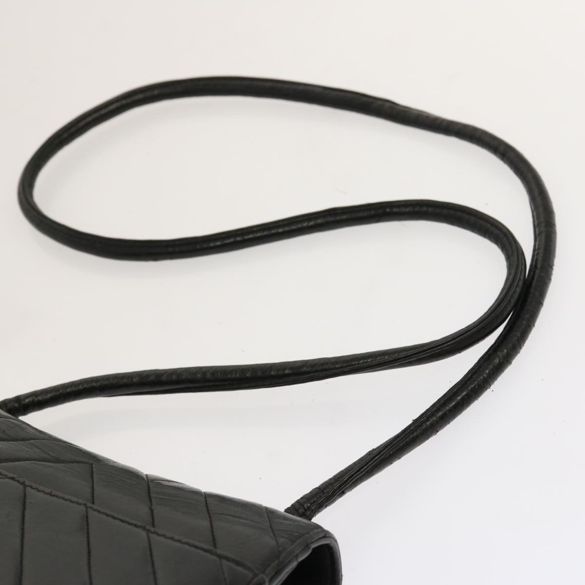 CHANEL V Stitch Shoulder Bag Lamb Skin Black CC Auth yk11681
