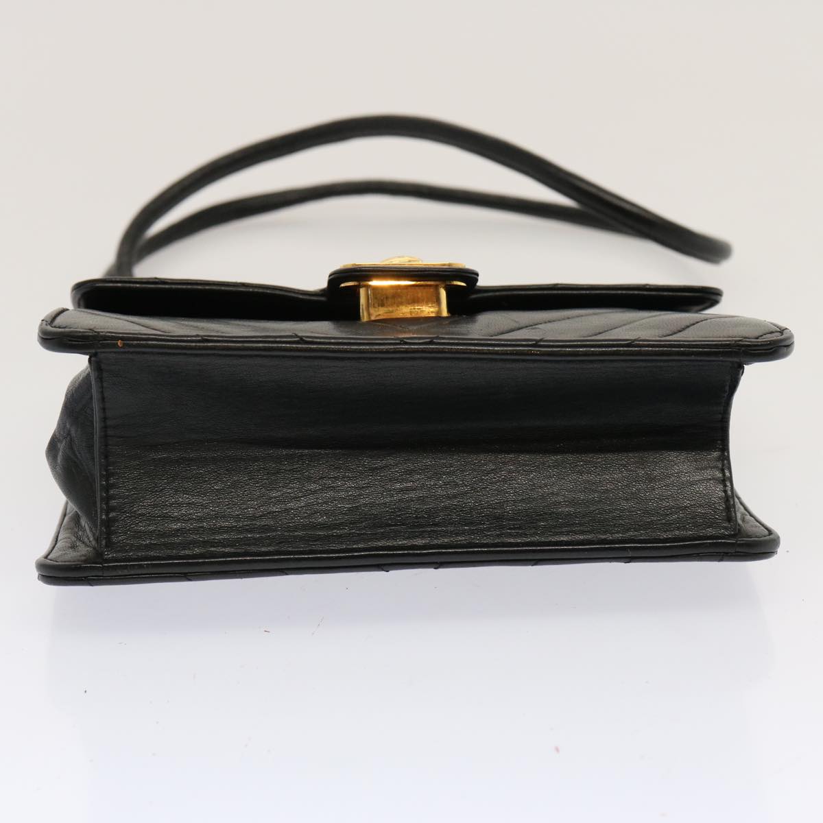 CHANEL V Stitch Shoulder Bag Lamb Skin Black CC Auth yk11681