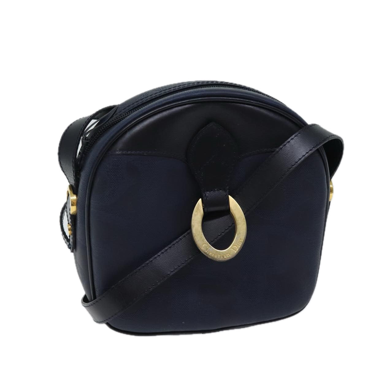 CHRISTIAN DIOR Trotter Canvas Shoulder Bag Navy Auth yk11847