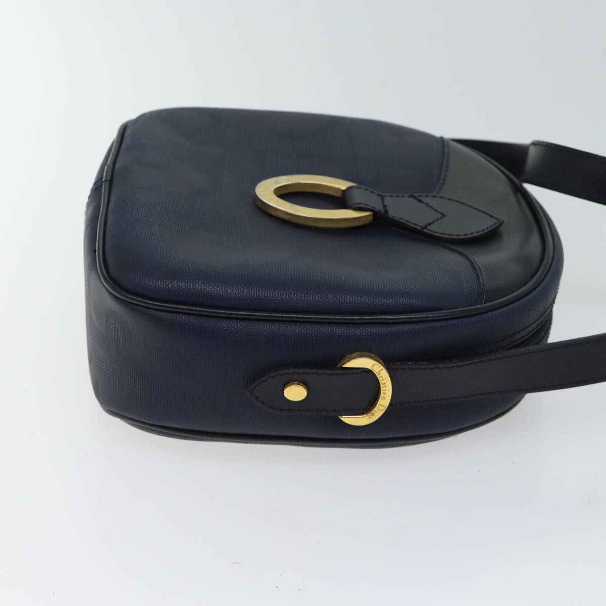 CHRISTIAN DIOR Trotter Canvas Shoulder Bag Navy Auth yk11847