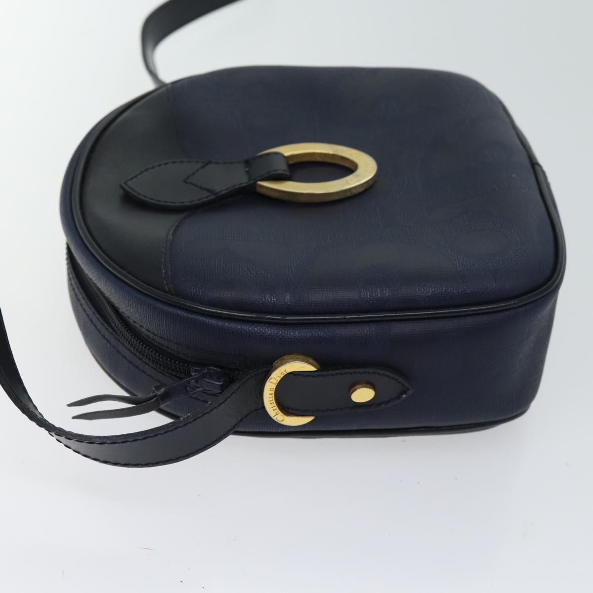 CHRISTIAN DIOR Trotter Canvas Shoulder Bag Navy Auth yk11847