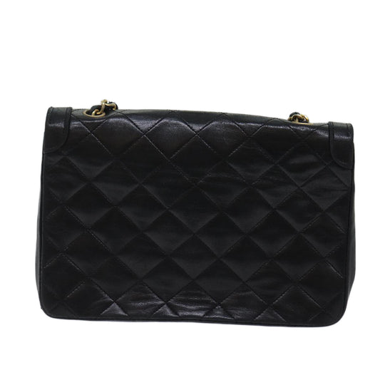 CHANEL Matelasse Turn Lock Chain Shoulder Bag Lamb Skin Black CC Auth yk11890A