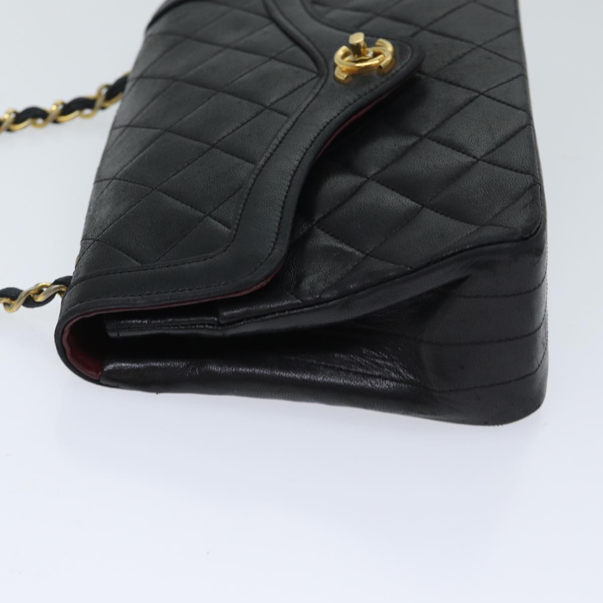 Top Quality Chanel Matelasse Turn Lock Chain Shoulder Bag Lamb Skin Black CC Auth yk11890A