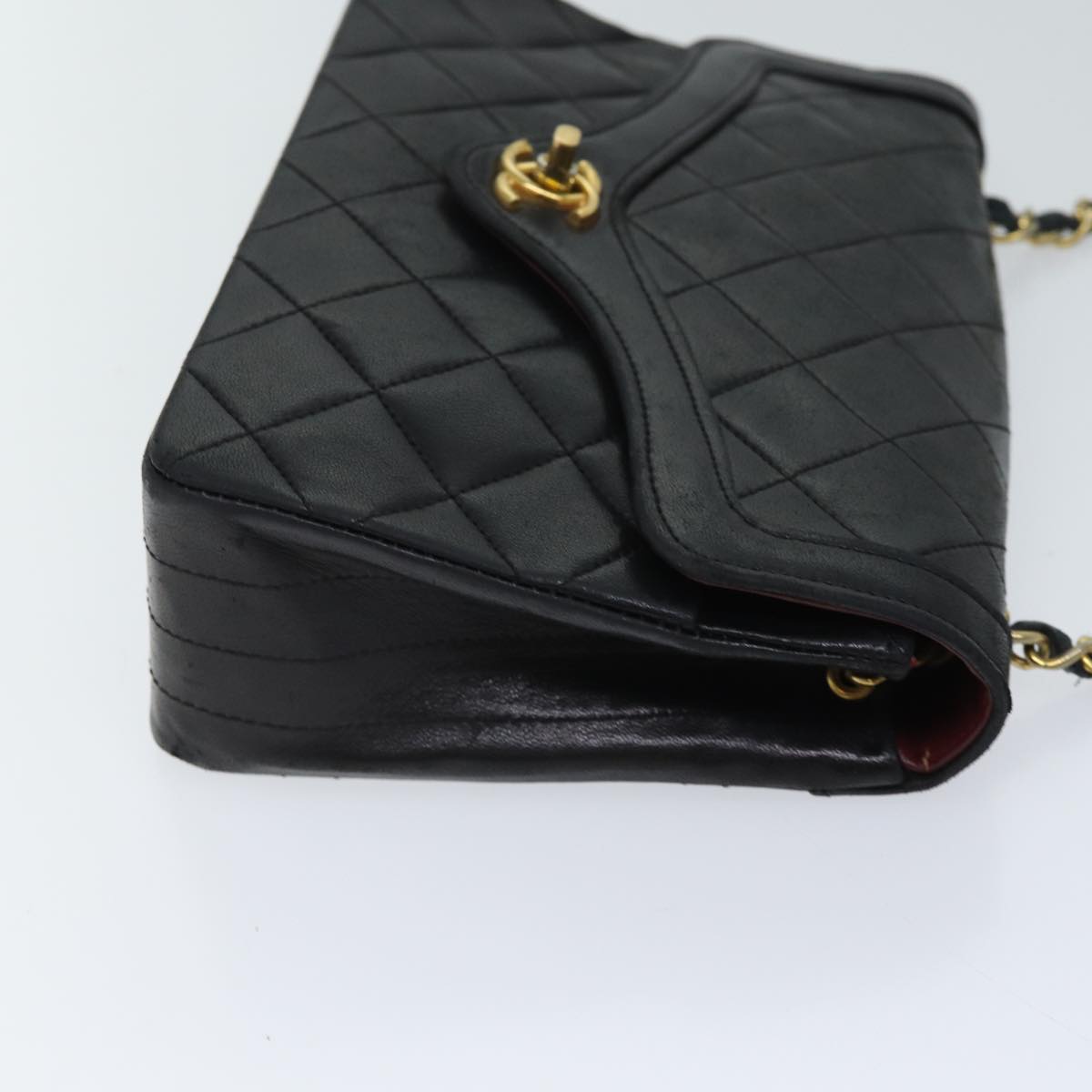 Top Quality Chanel Matelasse Turn Lock Chain Shoulder Bag Lamb Skin Black CC Auth yk11890A